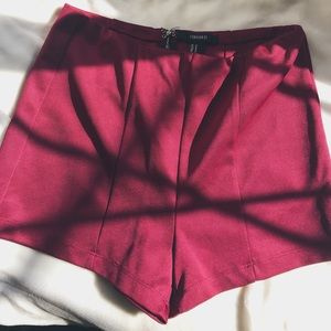 high waisted burgundy shorts